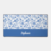 Blauw Witte Vintage Bloemige Gepersonaliseerde Naa Bureaumat (Voorkant)