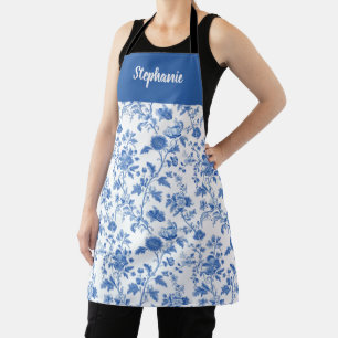 Blauw Witte Vintage Bloemige Gepersonaliseerde Naa Schort