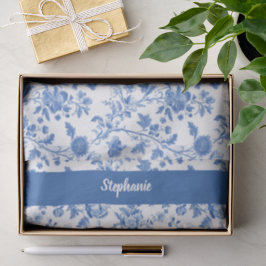 Blauw Witte Vintage Bloemige Gepersonaliseerde Naa Tissuepapier
