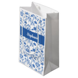 Blauw Witte Vintage Bloemige Monogram Naam Klein Cadeauzakje