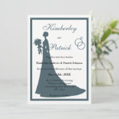 Blauw-witte vintage bruid Silhouet Bruiloft Kaart (Staand voorkant)