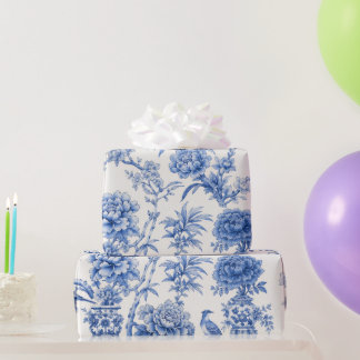 Blauw Witte Vintage Chinoiserie Pioen Bloemenvase Cadeaupapier