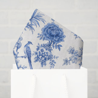 Blauw Witte Vintage Chinoiserie Pioen Bloemenvase Tissuepapier