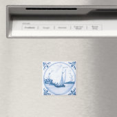 Blauw Witte Vintage Delft Zeilboot Kunst Tegels Magneet (Insitu (Vaatwasser))