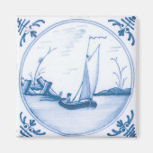 Blauw Witte Vintage Delft Zeilboot Kunst Tegels Magneet (Voorkant)