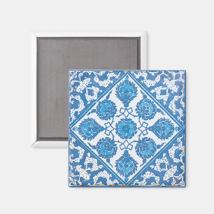 Blauw Witte Vintage Korenbloem Kunst Tegelmagneet Magneet