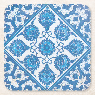 Blauw Witte Vintage Korenbloem Nep Tegels Kunst Kartonnen Onderzetters
