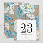 Blauw Witte Vintage Kraft Roze Huwelijk Tafelnumme Kaart (Voorkant / Achterkant)