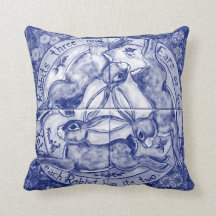 Blauw-Witte Vintage Ren Lopende Haas Konijn Trio F