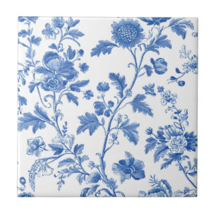 Blauw Witte Vintage Toile Bloemen Tegeltje