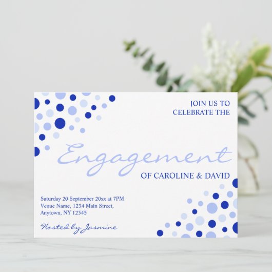 Blauw Witte Vlek Patroon Informele Engagement Part Kaart (Staand voorkant)