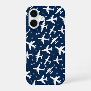 Blauw Witte Vliegtuig Patroon iPhone 16 Hoesje
