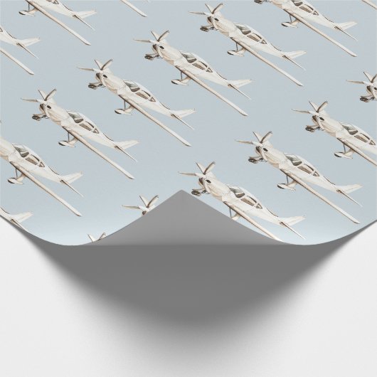 Blauw-witte vliegtuigen cadeaupapier (Hoek)