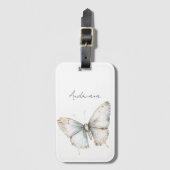  Blauw Witte Vlinder Bloemen Bagagelabel (Voorkant (verticaal))