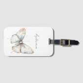  Blauw Witte Vlinder Bloemen Bagagelabel (Voorkant (horizontaal))