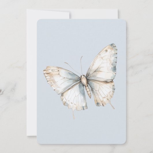 Blauw Witte Vlinder Bloemen Verjaardag Kaart (Achterkant)
