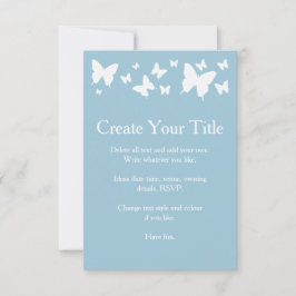 Blauw-witte vlinder huwelijksuitnodiging kaart