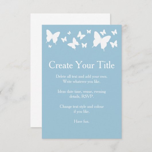 Blauw-witte vlinder huwelijksuitnodiging kaart (Voorkant / Achterkant)