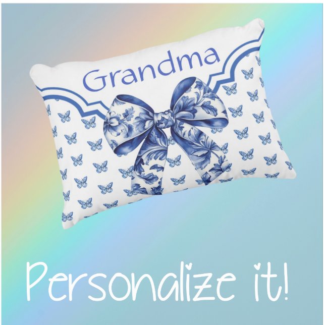  Blauw Witte Vlinderboog Gepersonaliseerd Accent Kussen (Someone special would love this pillow!)