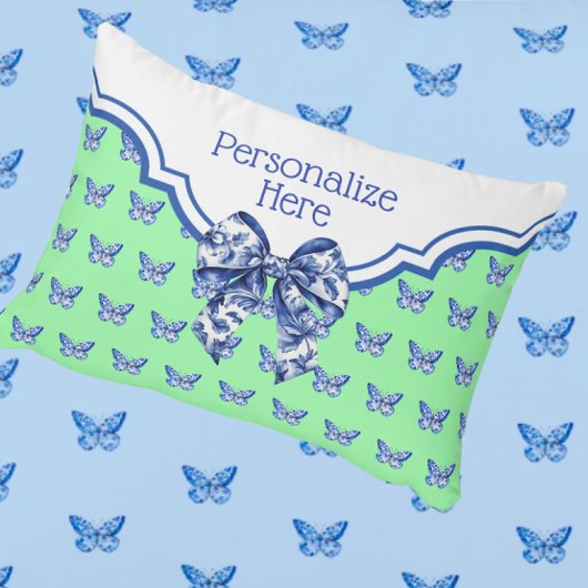  Blauw Witte Vlinderboog Gepersonaliseerd Accent Kussen