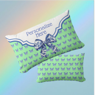 Blauw Witte Vlinderboog Gepersonaliseerd Kussen