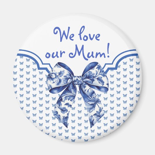  Blauw Witte Vlinderboog Gepersonaliseerd Magneet (Voorkant)