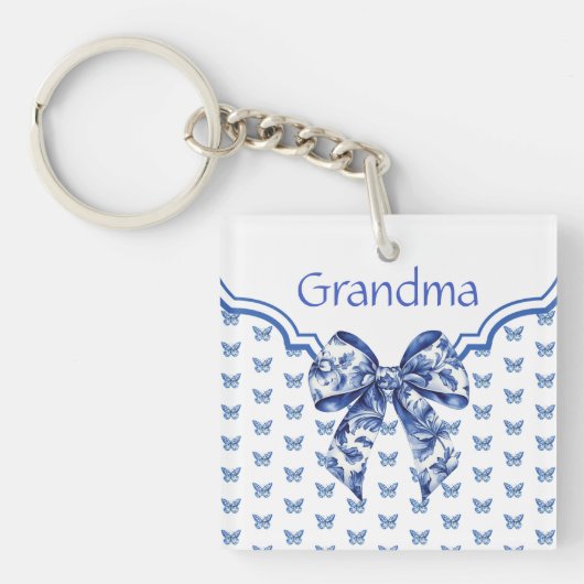 Blauw Witte Vlinderboog Gepersonaliseerd Sleutelhanger (voorkant)