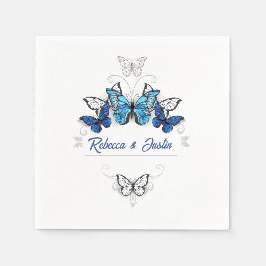 Blauw-witte vlinders Moderne Boho servetten (Voorkant)