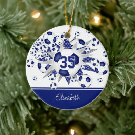 Blauw-witte voetballen sterren herdenkingsjaar keramisch ornament