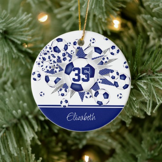 Blauw-witte voetballen sterren herdenkingsjaar keramisch ornament (Boom)