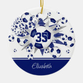 Blauw-witte voetballen sterren herdenkingsjaar keramisch ornament (Voorkant)