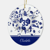 Blauw-witte voetballen sterren herdenkingsjaar keramisch ornament (Links)