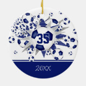 Blauw-witte voetballen sterren herdenkingsjaar keramisch ornament (Achterkant)