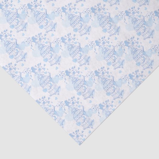 Blauw witte vogelkooi harten tissue papier (Detail)