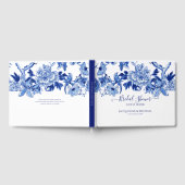 Blauw Witte Vogels Bloem- en Blad Bruidsdiner Gastenboek (Volledig)