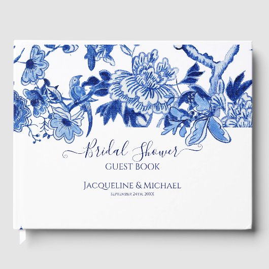 Blauw Witte Vogels Bloemige Bruidsmeisjeshuwelijks Gastenboek (Voorkant)