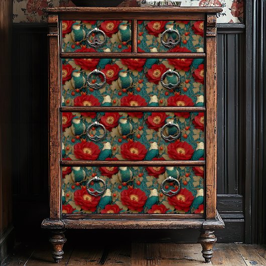  Blauw Witte Vogels Botanische Jade Bloemen Tissuepapier