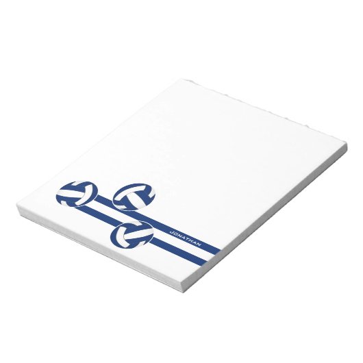 blauw witte volleybal aangepaste naam notitieblok (Linkerzijde)