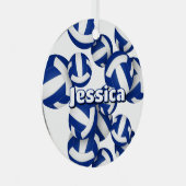Blauw-witte volleyballen met atletennaam KeeSake Metalen Ornament (Voorkant Rechts)