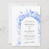 Blauw-witte Waterverf Abstracte bloem Kaart (Voorkant)