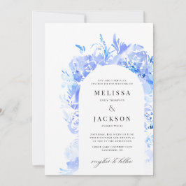 Blauw-witte Waterverf Abstracte bloem Kaart