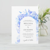 Blauw-witte Waterverf Abstracte bloem Kaart (Staand voorkant)