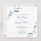 Blauw-witte Waterverf bladeren bruiloft Kaart (Voorkant)