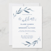 Blauw-witte Waterverf bladeren bruiloft Kaart (Voorkant)