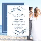 Blauw-witte Waterverf bladeren bruiloft Kaart