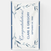 Blauw-witte Waterverf bladeren bruiloft Spandoek (Verticaal)