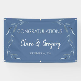 Blauw-witte Waterverf bladeren bruiloft Spandoek