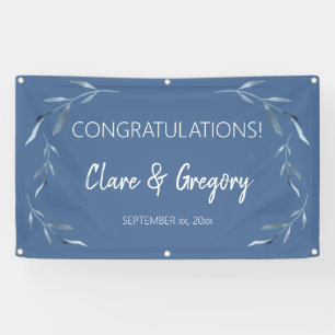 Blauw-witte Waterverf bladeren bruiloft Spandoek