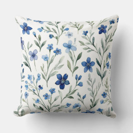 Blauw-witte Waterverf Bloemen Kussen