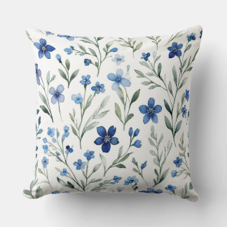 Blauw-witte Waterverf Bloemen Kussen